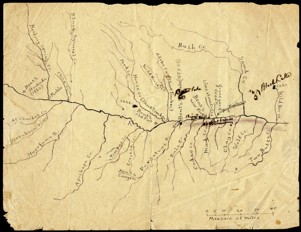 <img src="MAPBentsFort.jpg" alt="rough sketch of Arkansas River around Bent's Fort"/>