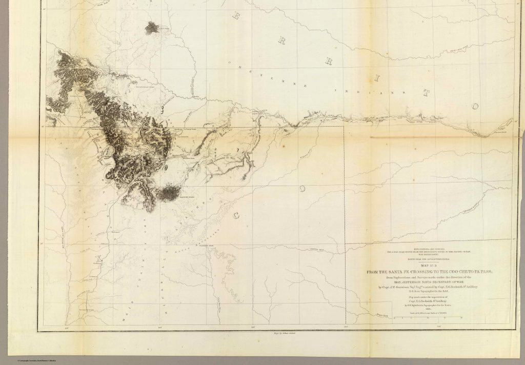 <img src="croppedMAPGunnisonBentsFort.jpg" alt="1855 hand drawn map of trail from Bent's Fort to Cochetopa Pass" />
